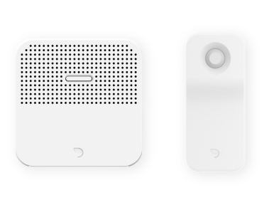 人感センサー1台と防犯ブザー（ホームハブ）1台、防犯ステッカーの画像